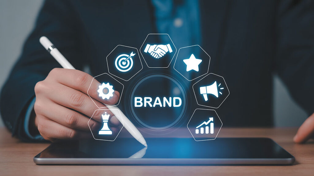 marketing and brand icons on tablet